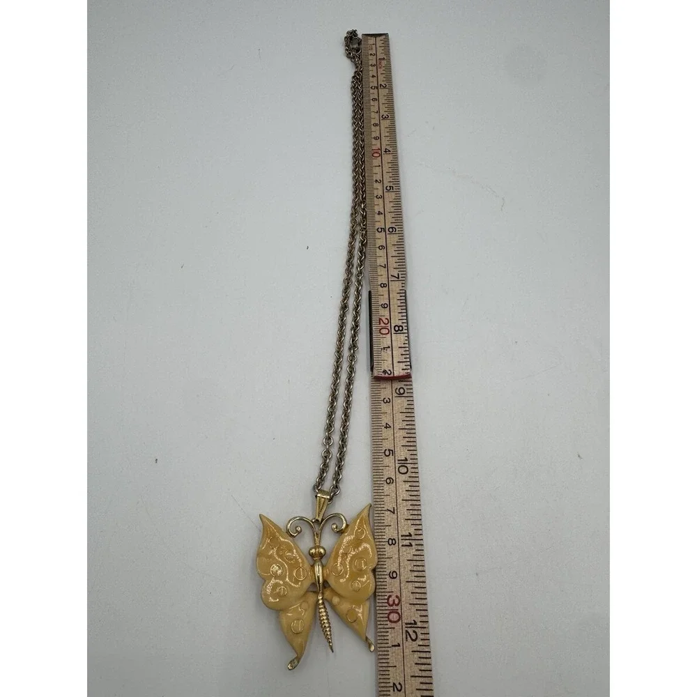 Vintage Gold Tone Yellow Butterfly On Gold Time Chain